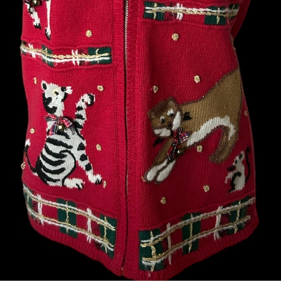 Vintage Red Knit Kitten Cat‎ Sweater Vest Women’s Size Small - Picture 2 of 8